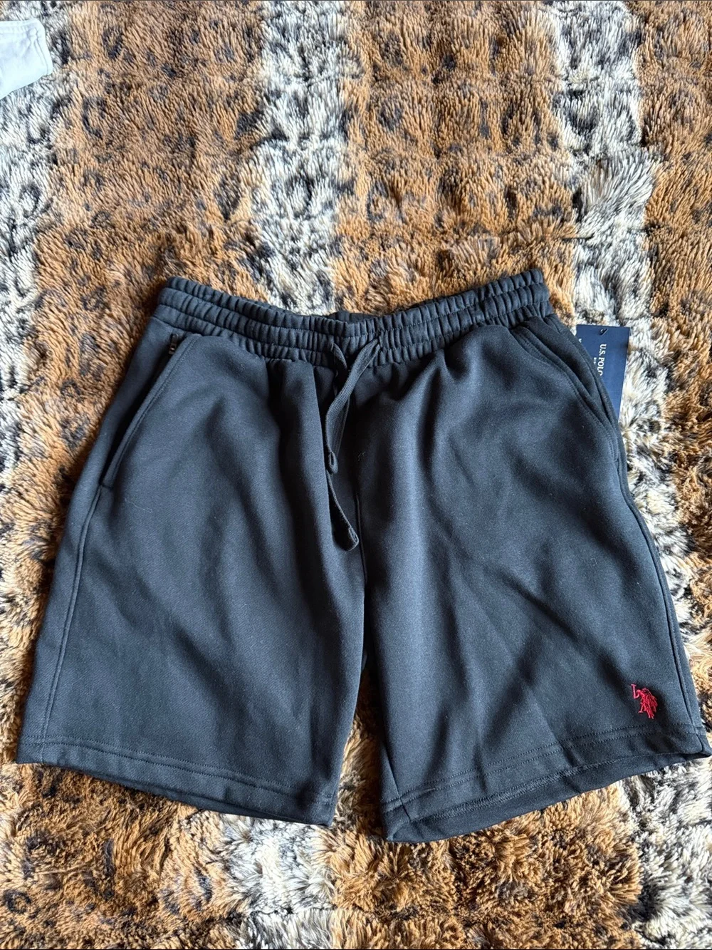 Men's Black Active Drawstring Shorts with Red Logo